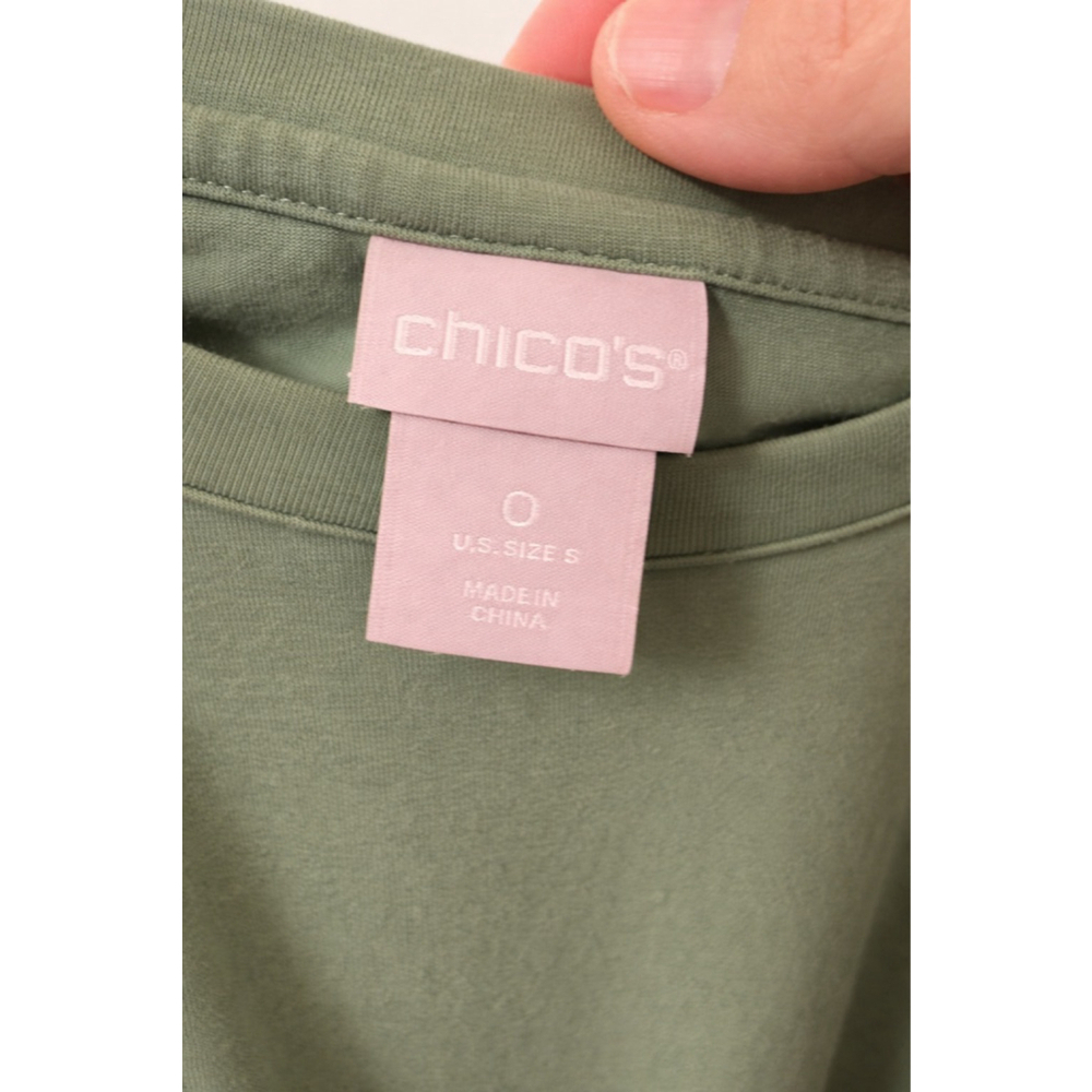Chico's Sage Green Puff Sleeve Ruffle Top Size S (0) Casual Cottagecore Blouse - Picture 3 of 11